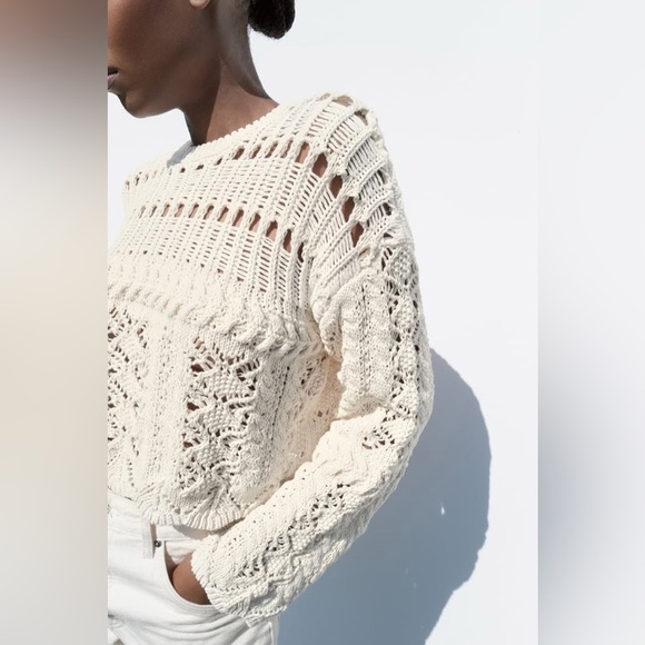 Zara crochet knit crop flare long sleeve top medium crochet - Picture 1 of 8